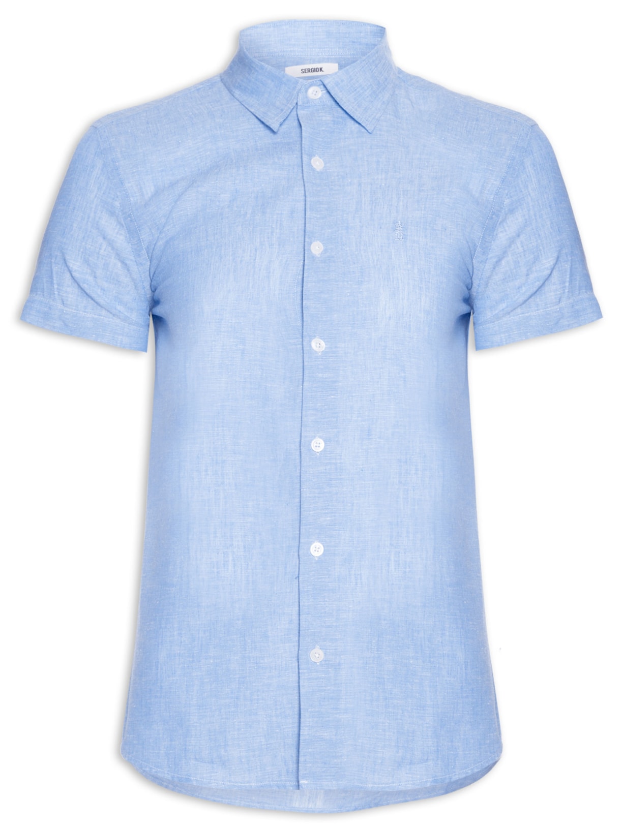 Camisa Masculina Manga Curta Linho - Azul