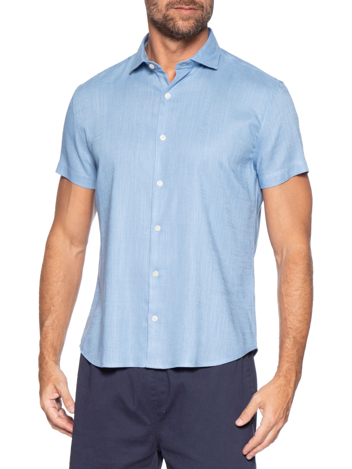 Camisa Masculina Manga Curta Linho  Azul Sergio K