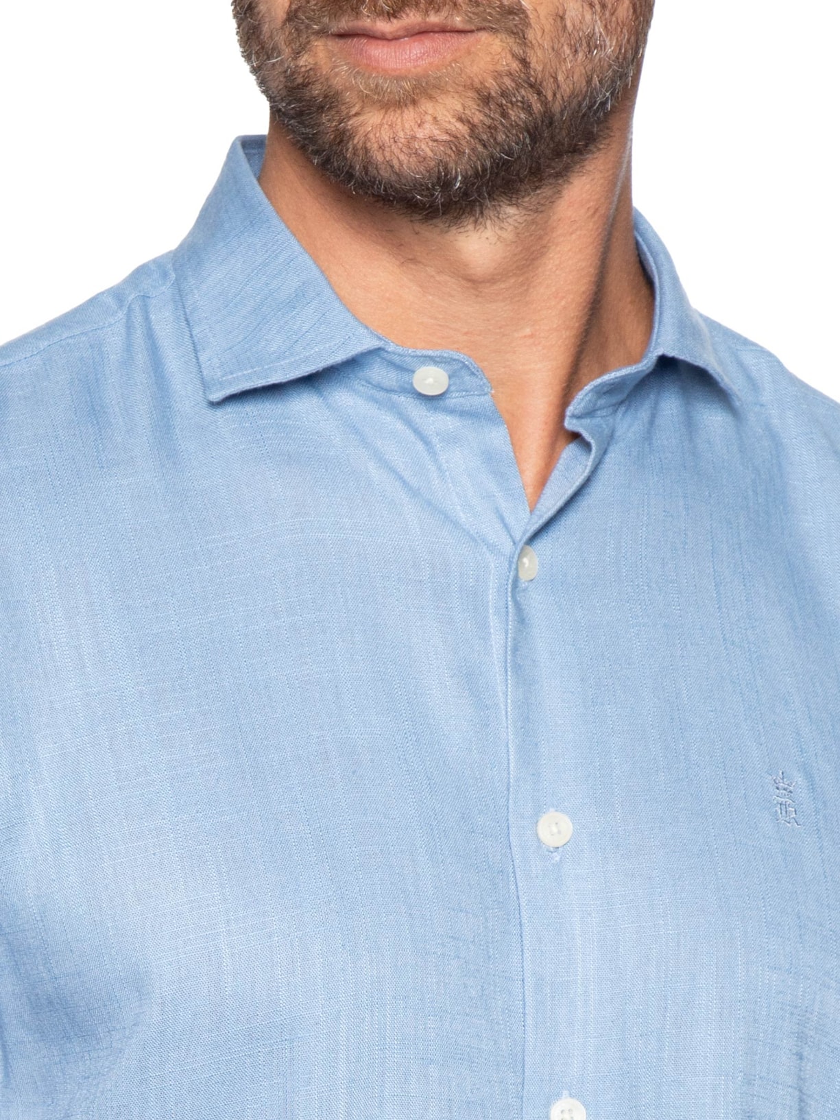 Camisa Masculina Manga Curta Linho  Azul Sergio K