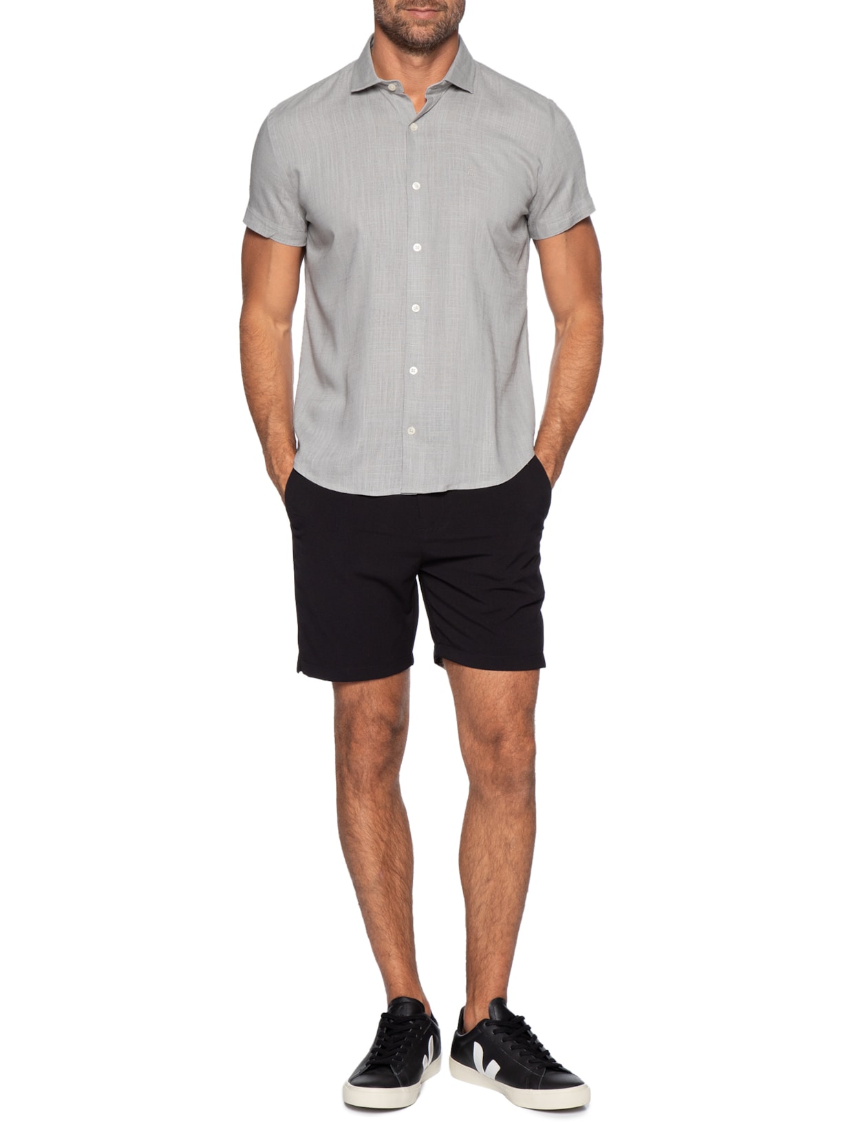 Camisa Masculina Manga Curta Linho Cinza Sergio K