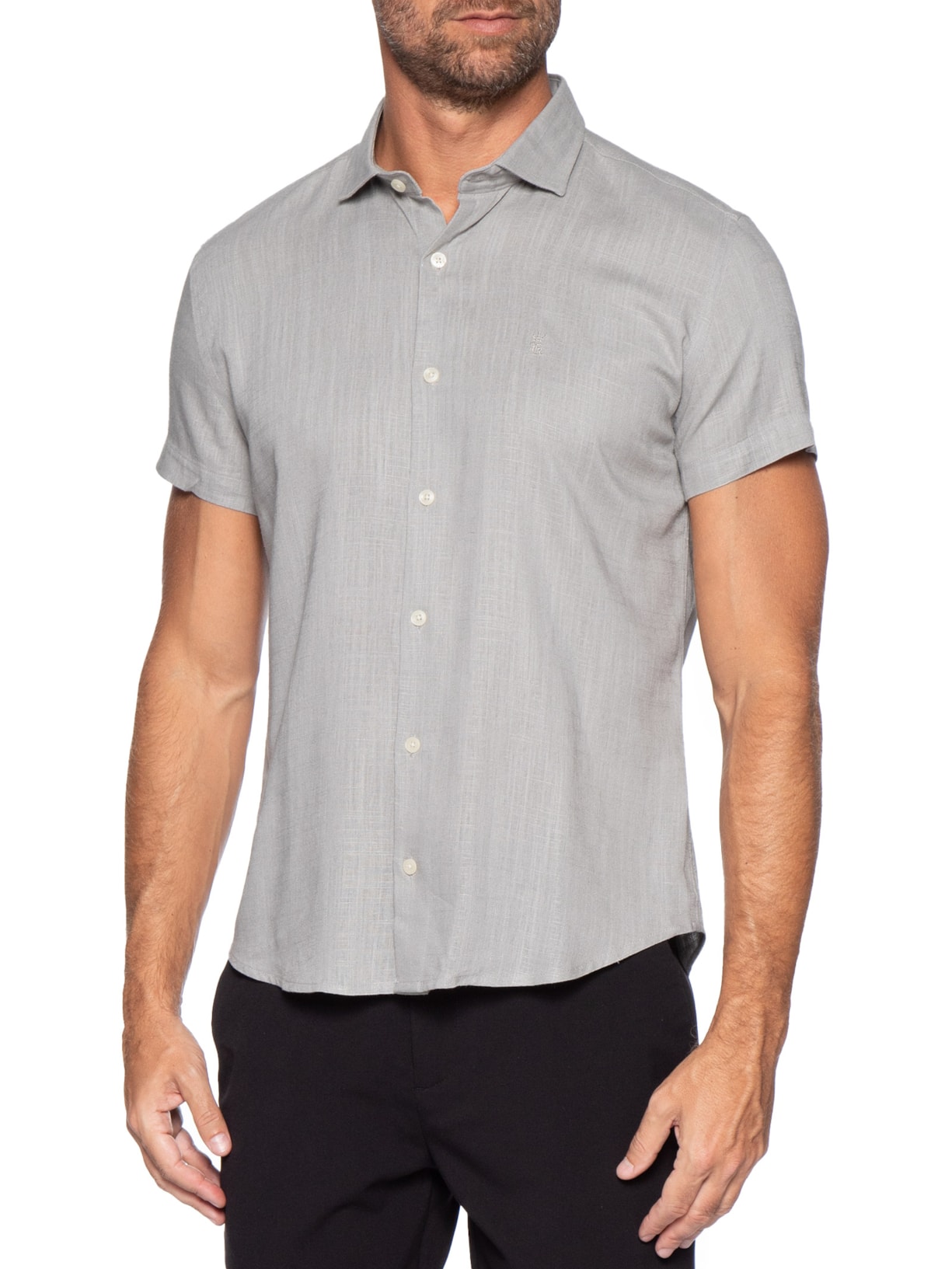 Camisa Masculina Manga Curta Linho Cinza Sergio K