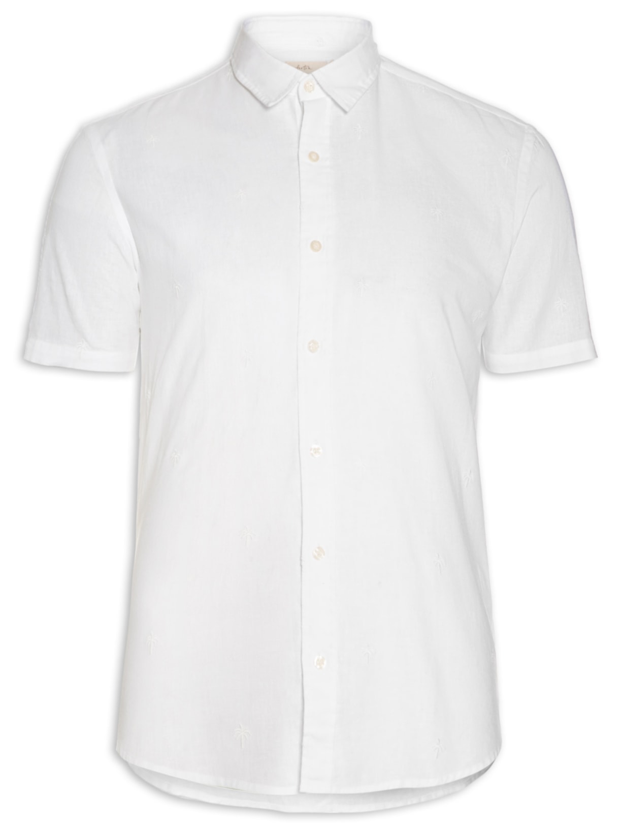 Camisa Masculina Manga Curta Linho Coqueiro - Branco