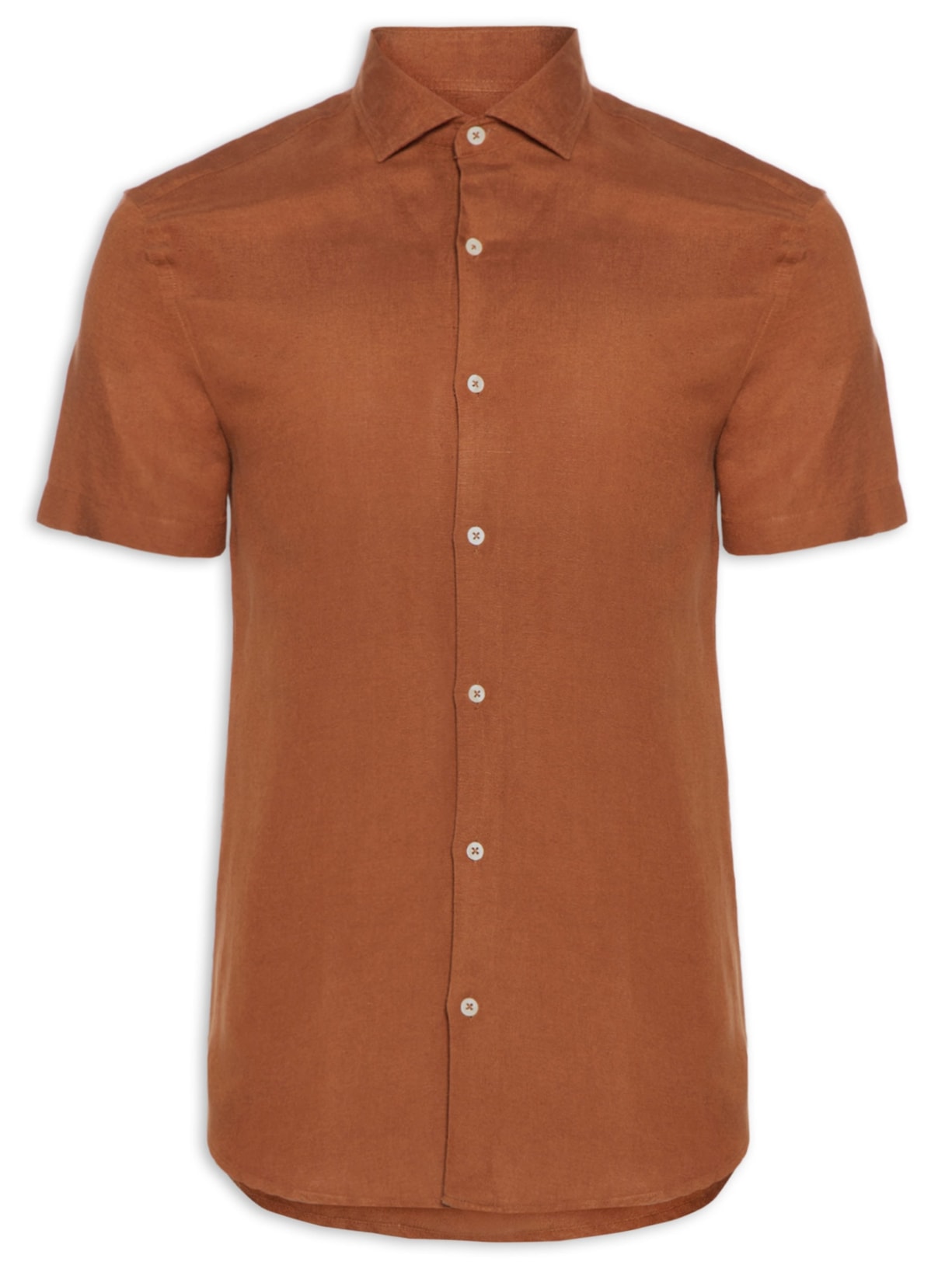 Camisa Masculina Manga Curta Linho Enseada New - Laranja
