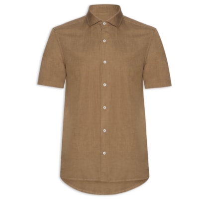 Camisa Masculina Manga Curta Linho Enseada New - Marrom