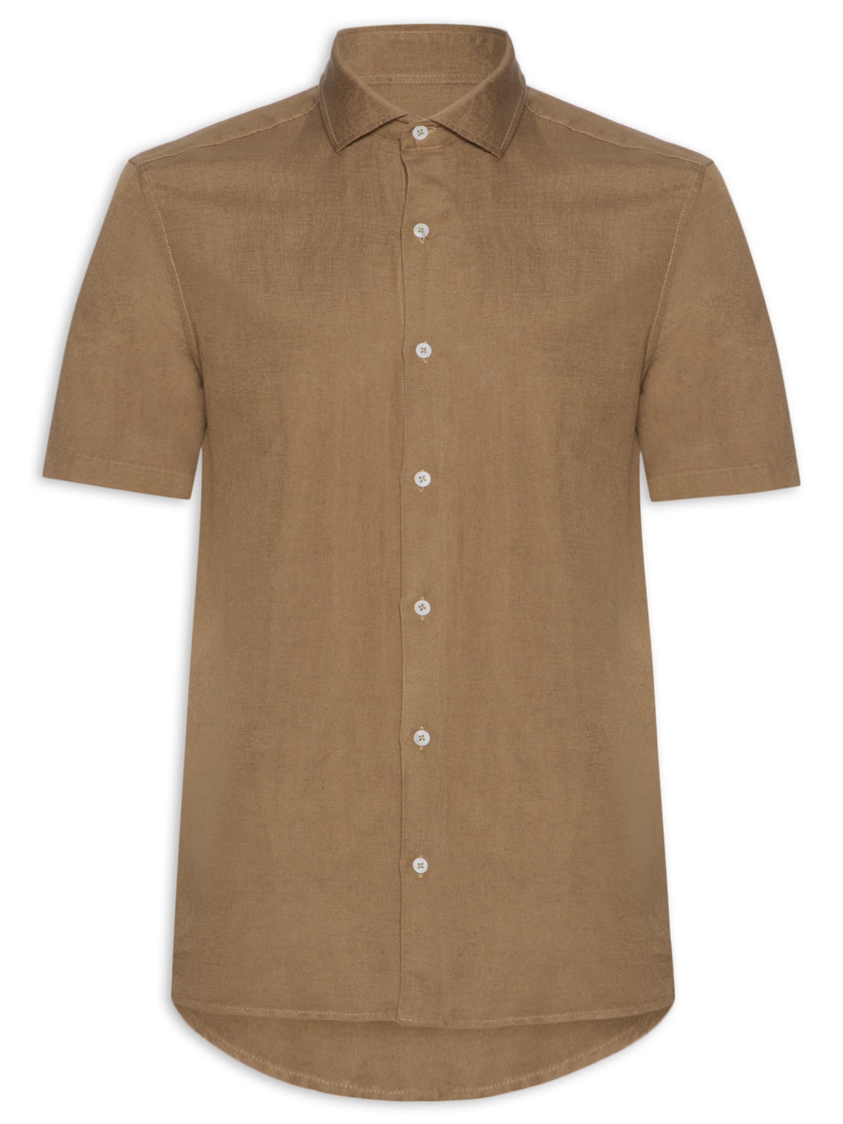 Camisa Masculina Manga Curta Linho Enseada New - Marrom