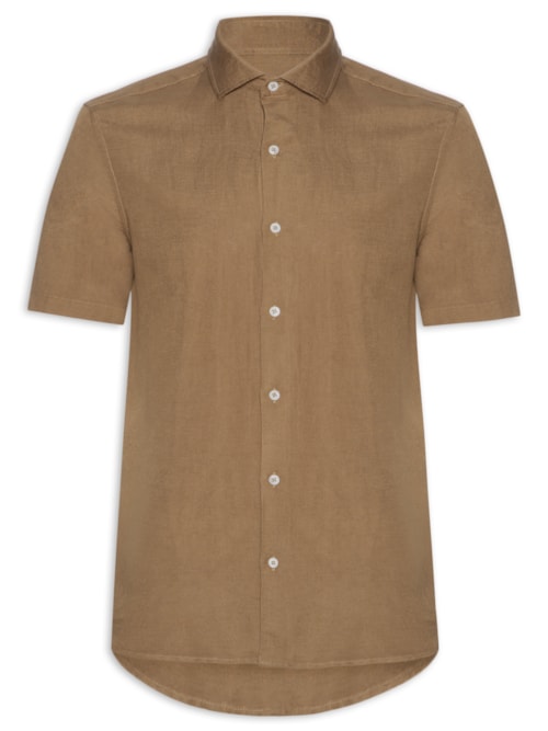 Camisa Masculina Manga Curta Linho Enseada New - Marrom