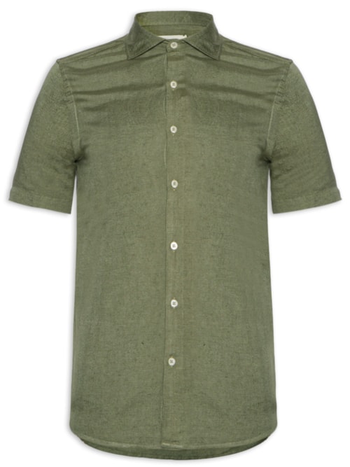 Camisa Masculina Manga Curta Linho Enseada New - Verde