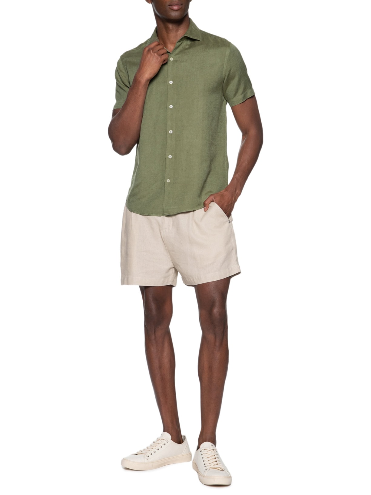 Camisa Masculina Manga Curta Linho Enseada New Verde  Foxton