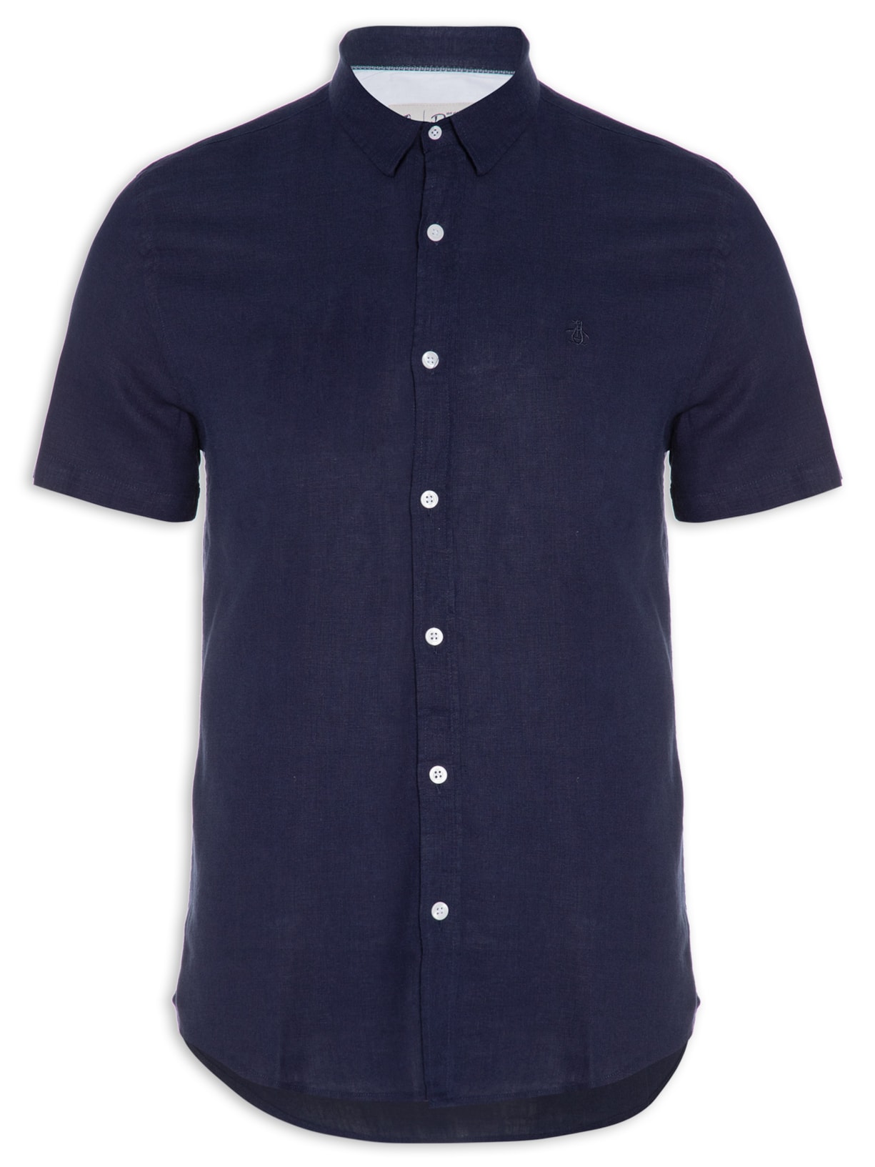 Camisa Masculina Manga Curta Linho Original - Azul Marinho