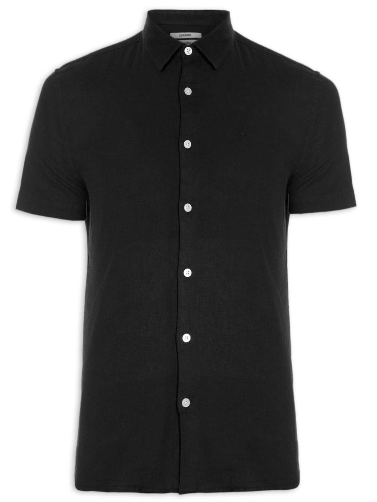Camisa Masculina Manga Curta Linho - Preto