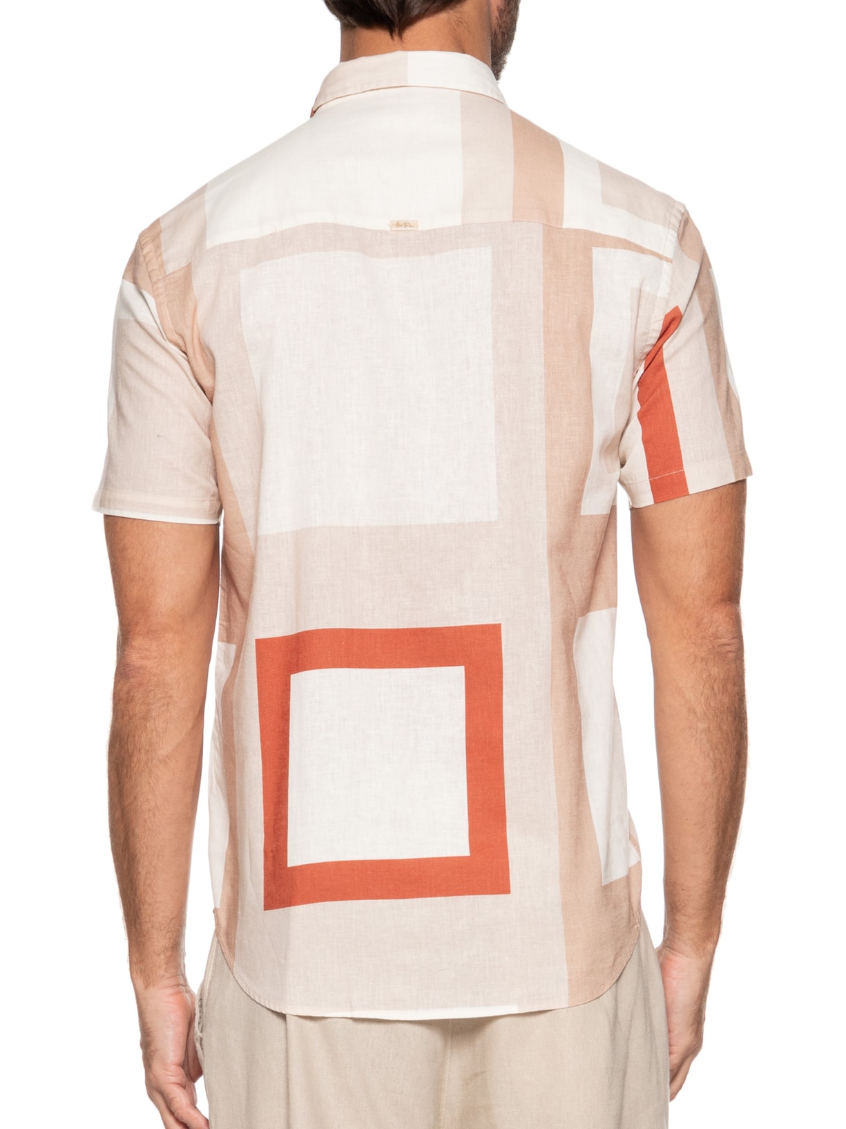 Camisa Masculina Manga Curta Linho Quadra Bege  Foxton