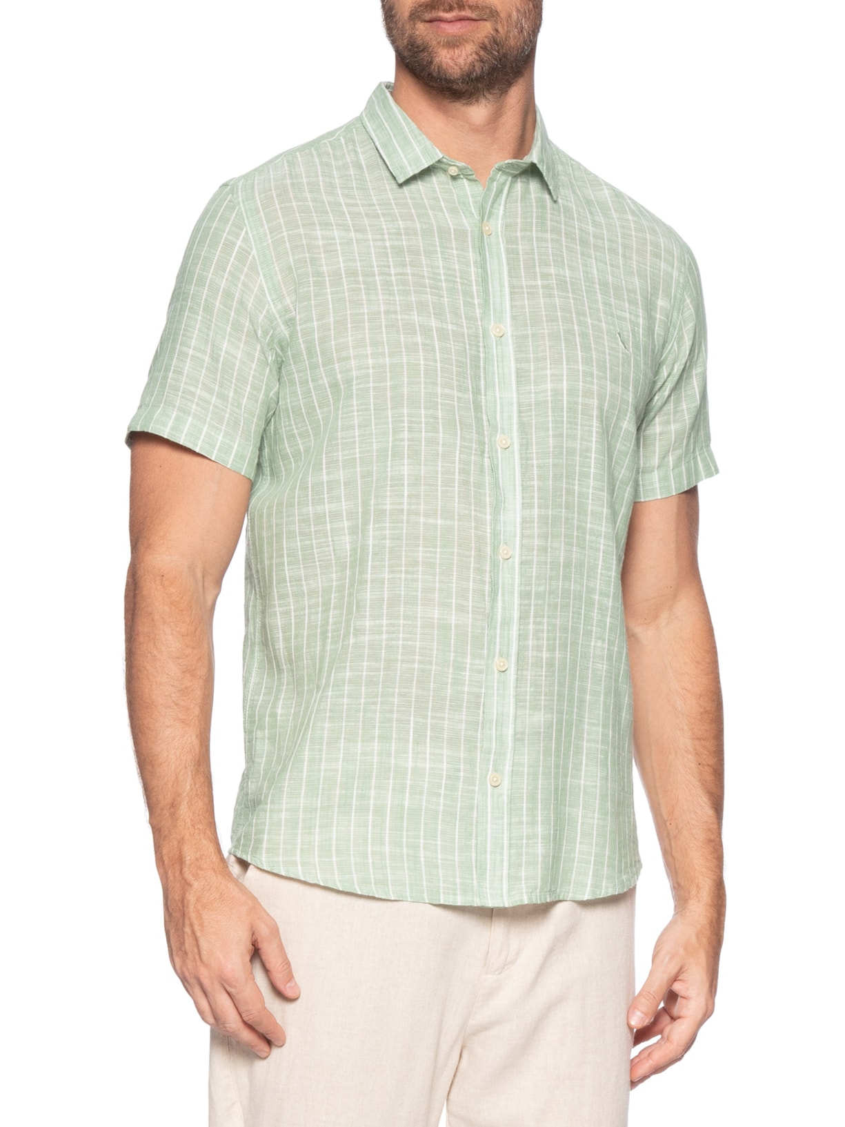 Camisa Masculina Manga Curta Linho Sun Verde Reserva