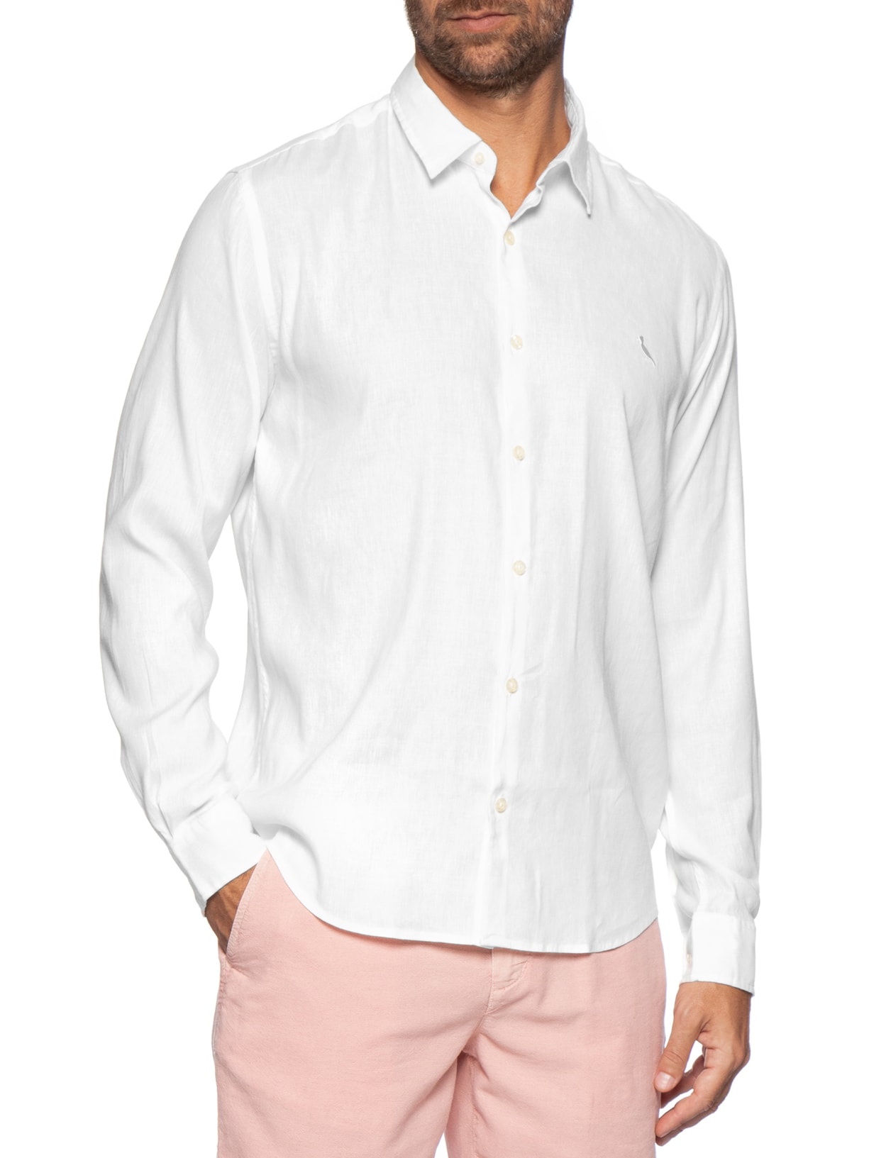 Camisa Masculina Manga Curta Linho Tech Branco Reserva