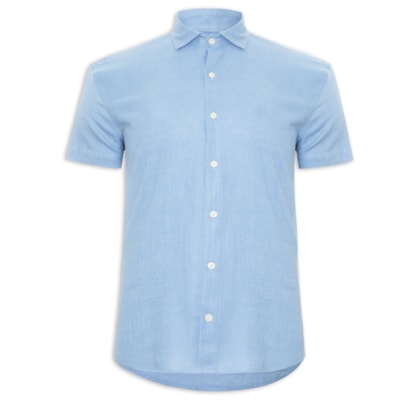 Camisa Masculina Manga Curta Linho  – Azul