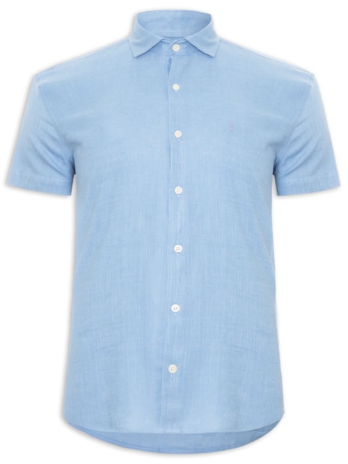 Camisa Masculina Manga Curta Linho – Azul
