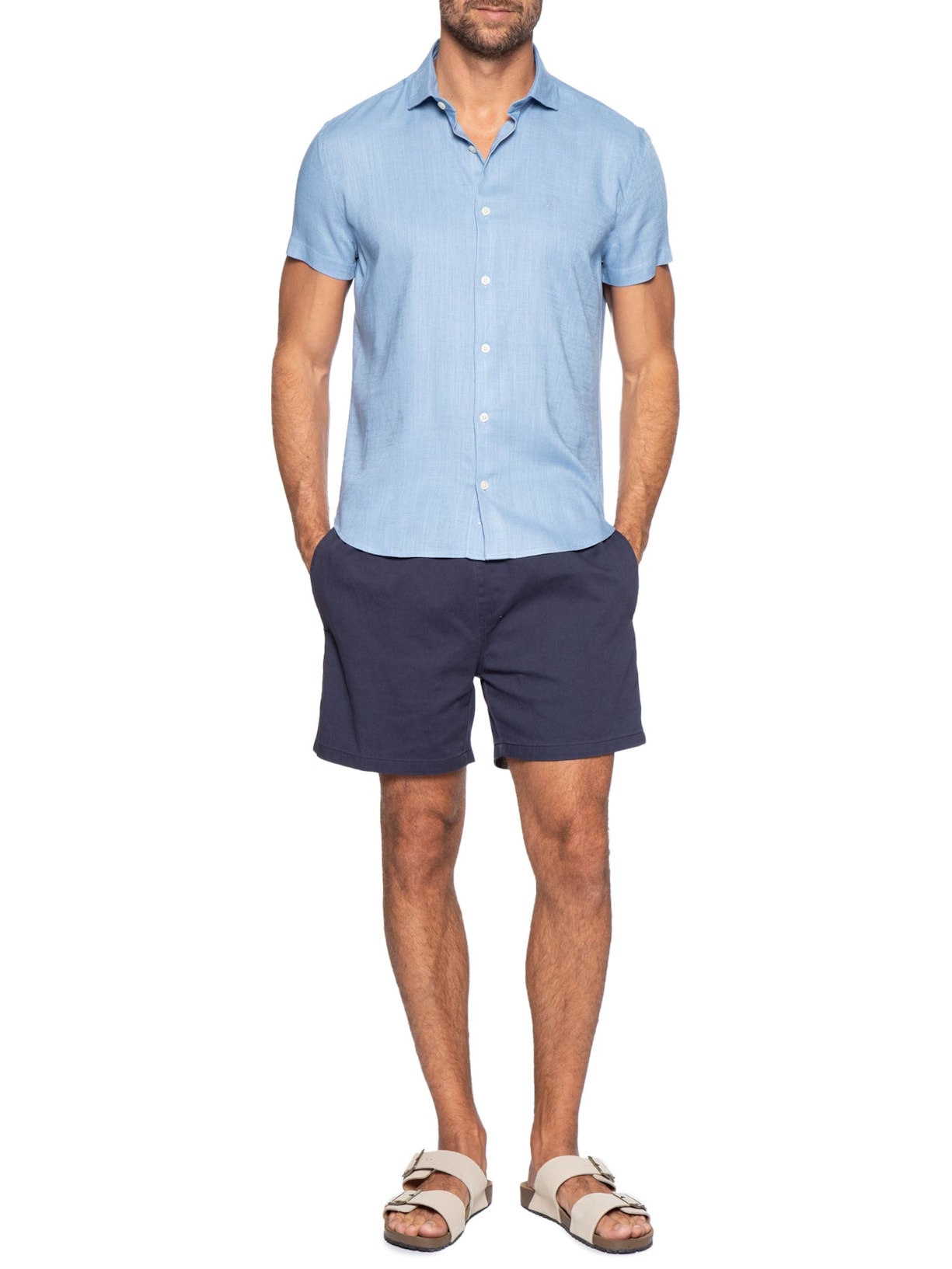 Camisa Masculina Manga Curta Linho  – Azul Sergio K