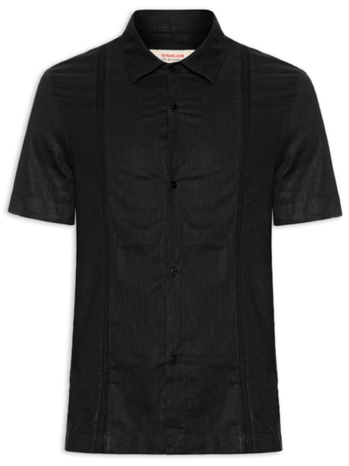 Camisa Masculina Manga Curta Linnen Marau - Preto
