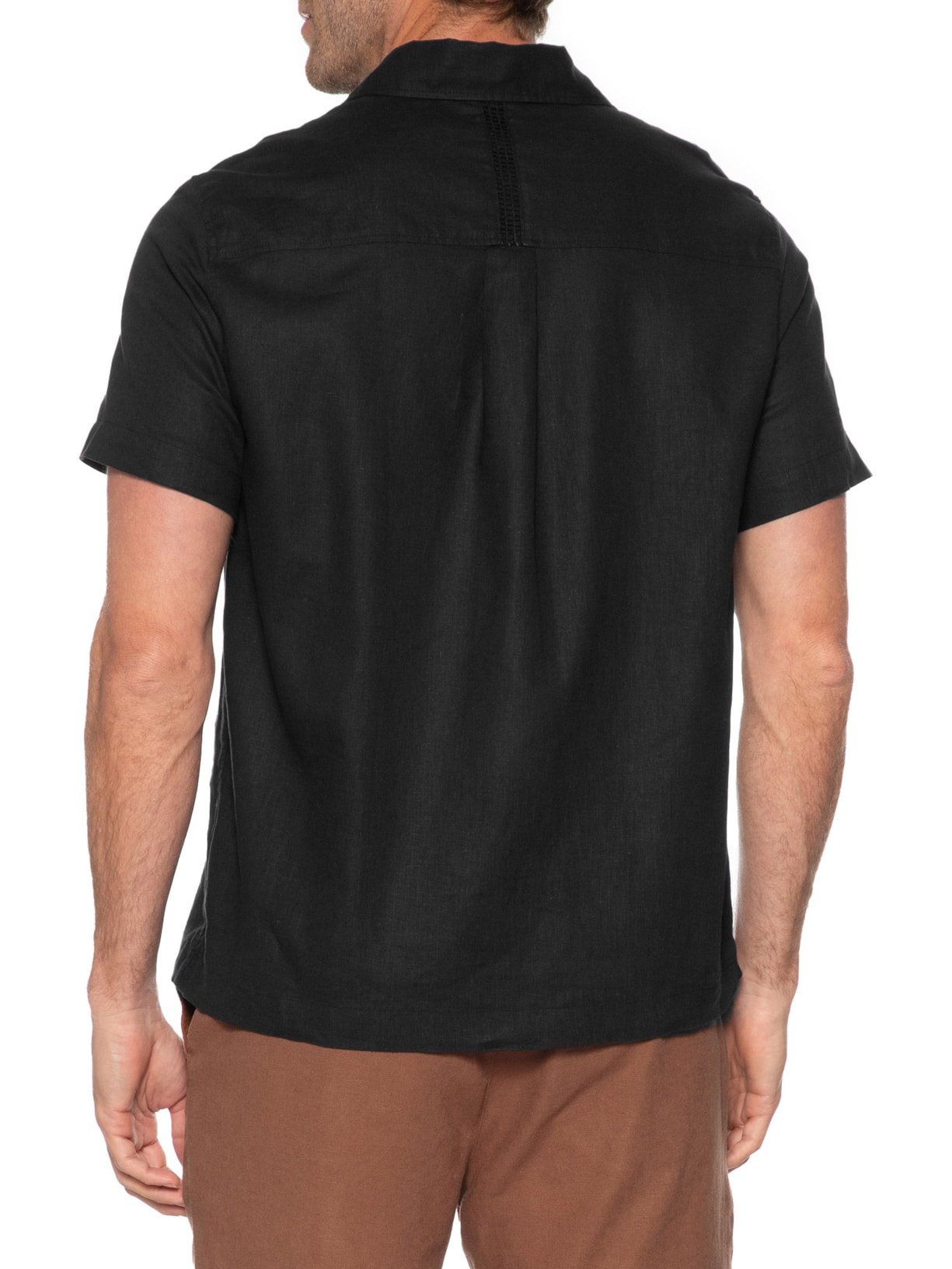 Camisa Masculina Manga Curta Linnen Marau Preto Osklen