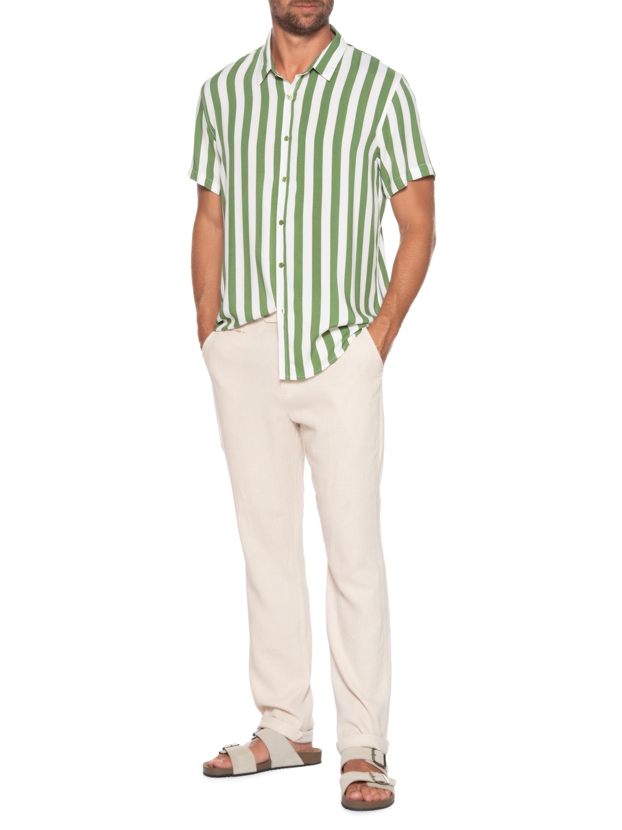 Camisa Masculina Manga Curta Listrada Verde Basiq Men