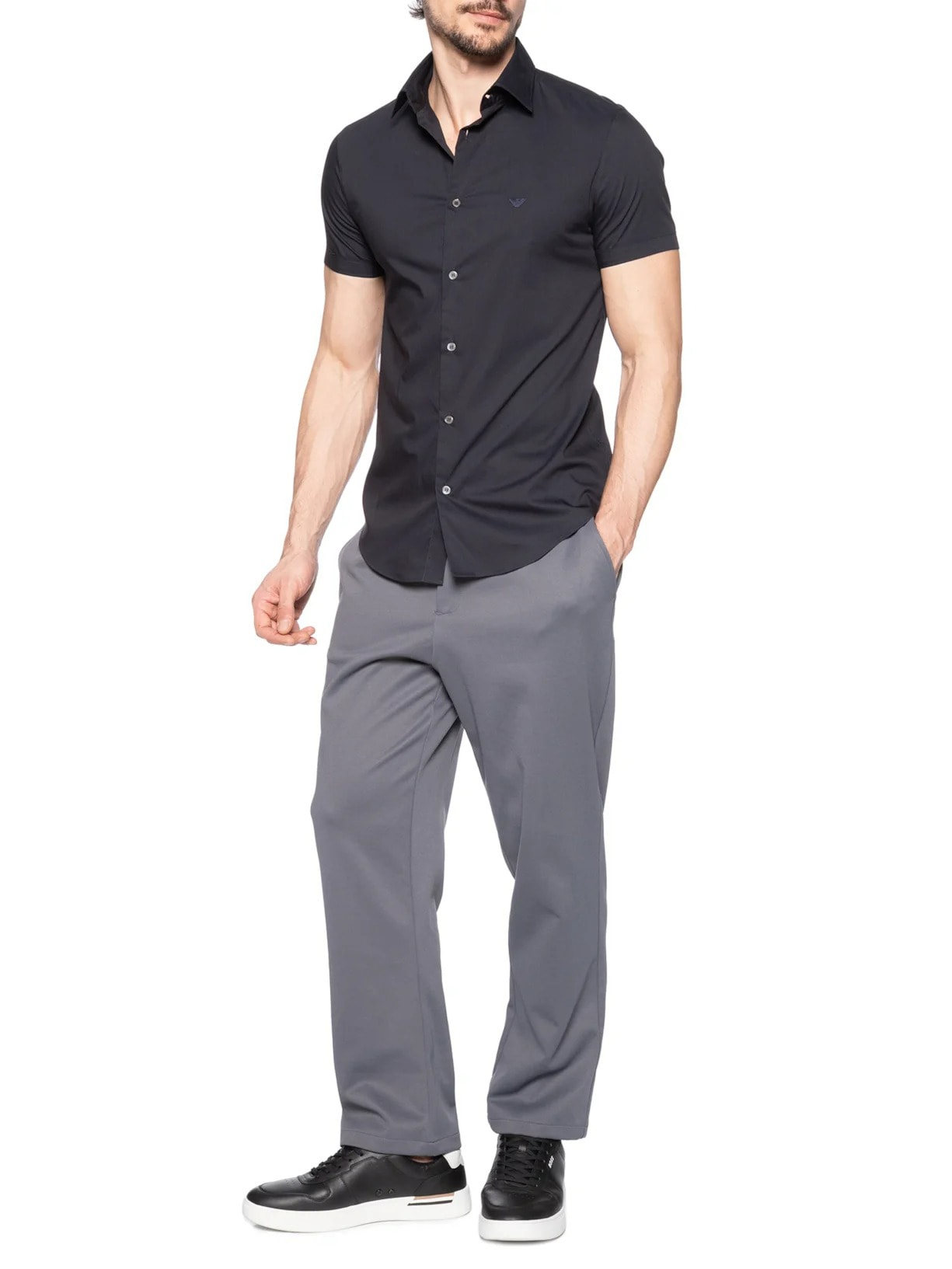 Camisa Masculina Manga Curta Logo Azul Emporio Armani