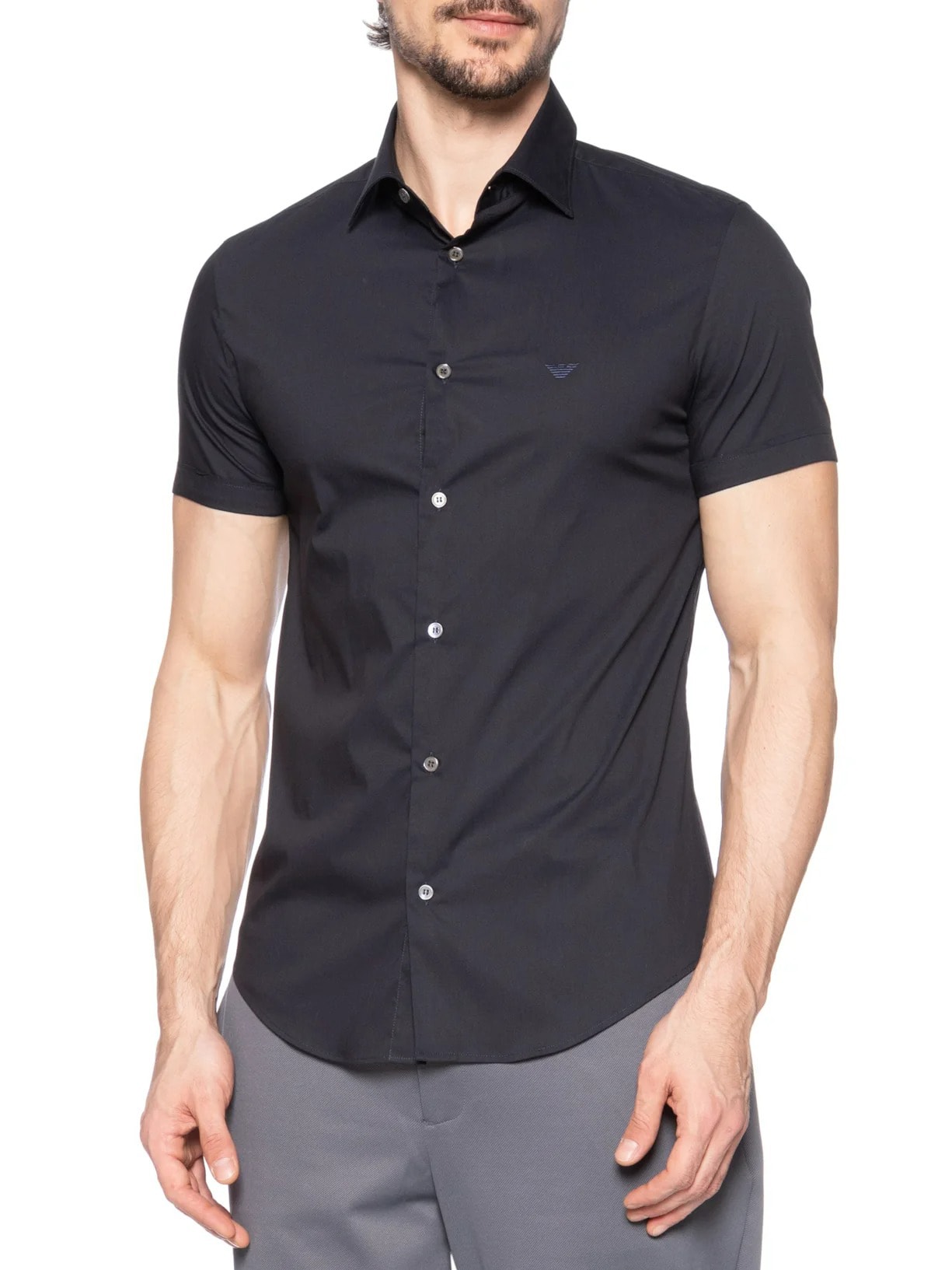 Camisa Masculina Manga Curta Logo Azul Emporio Armani