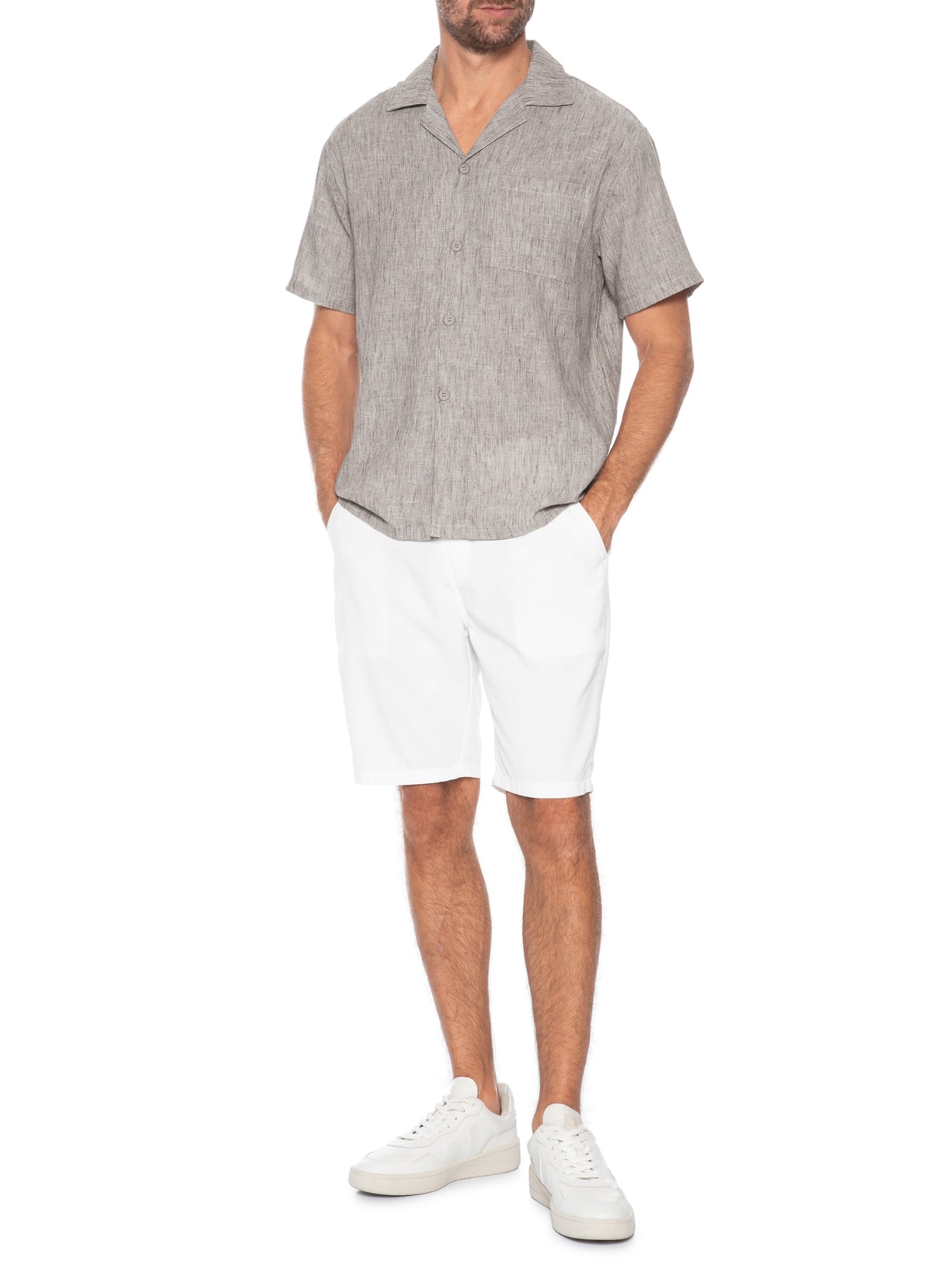 Camisa Masculina Manga Curta Marrom Basiq Men