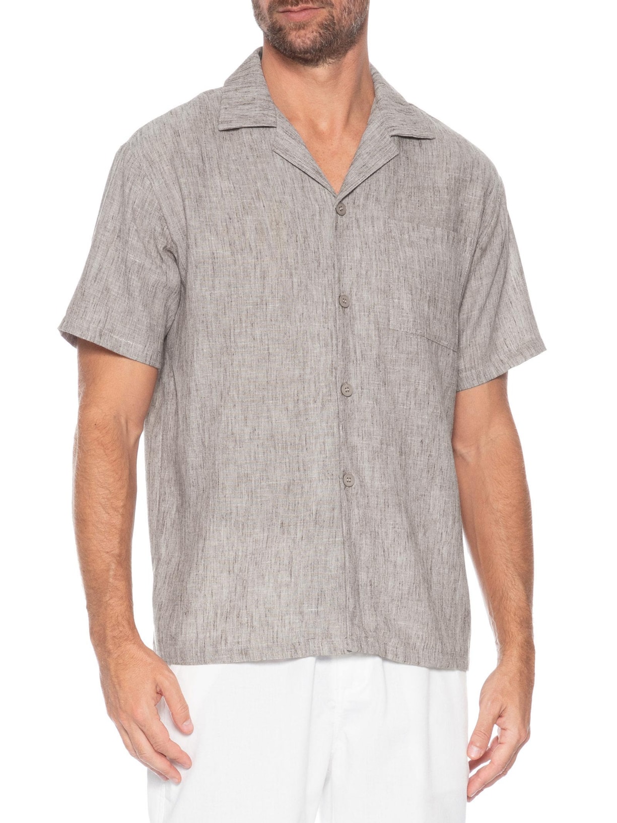 Camisa Masculina Manga Curta Marrom Basiq Men