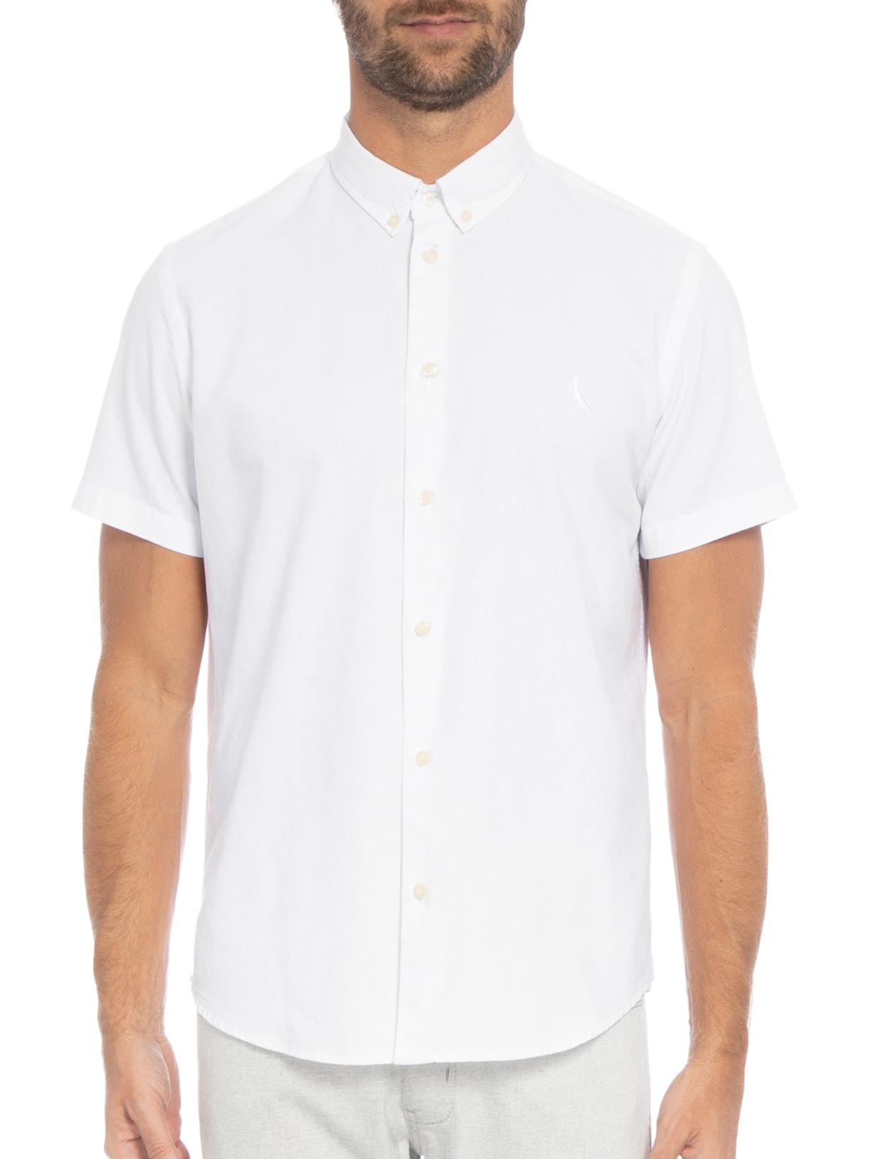 Camisa Masculina Manga Curta Oxford Color Branco Reserva