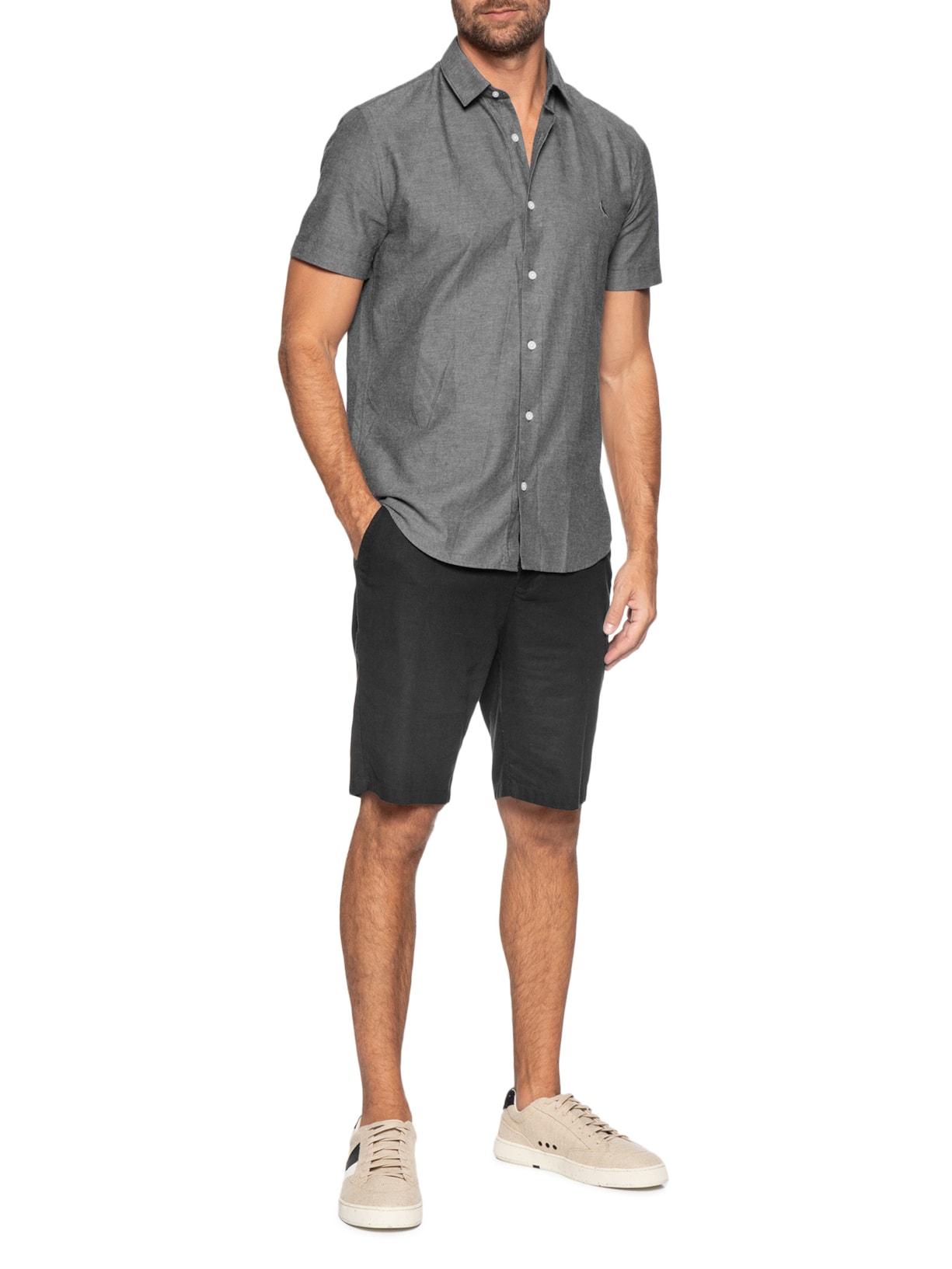 Camisa Masculina Manga Curta Oxford Color Preto Reserva