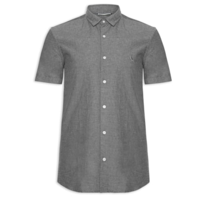 Camisa Masculina Manga Curta Oxford Color - Preto