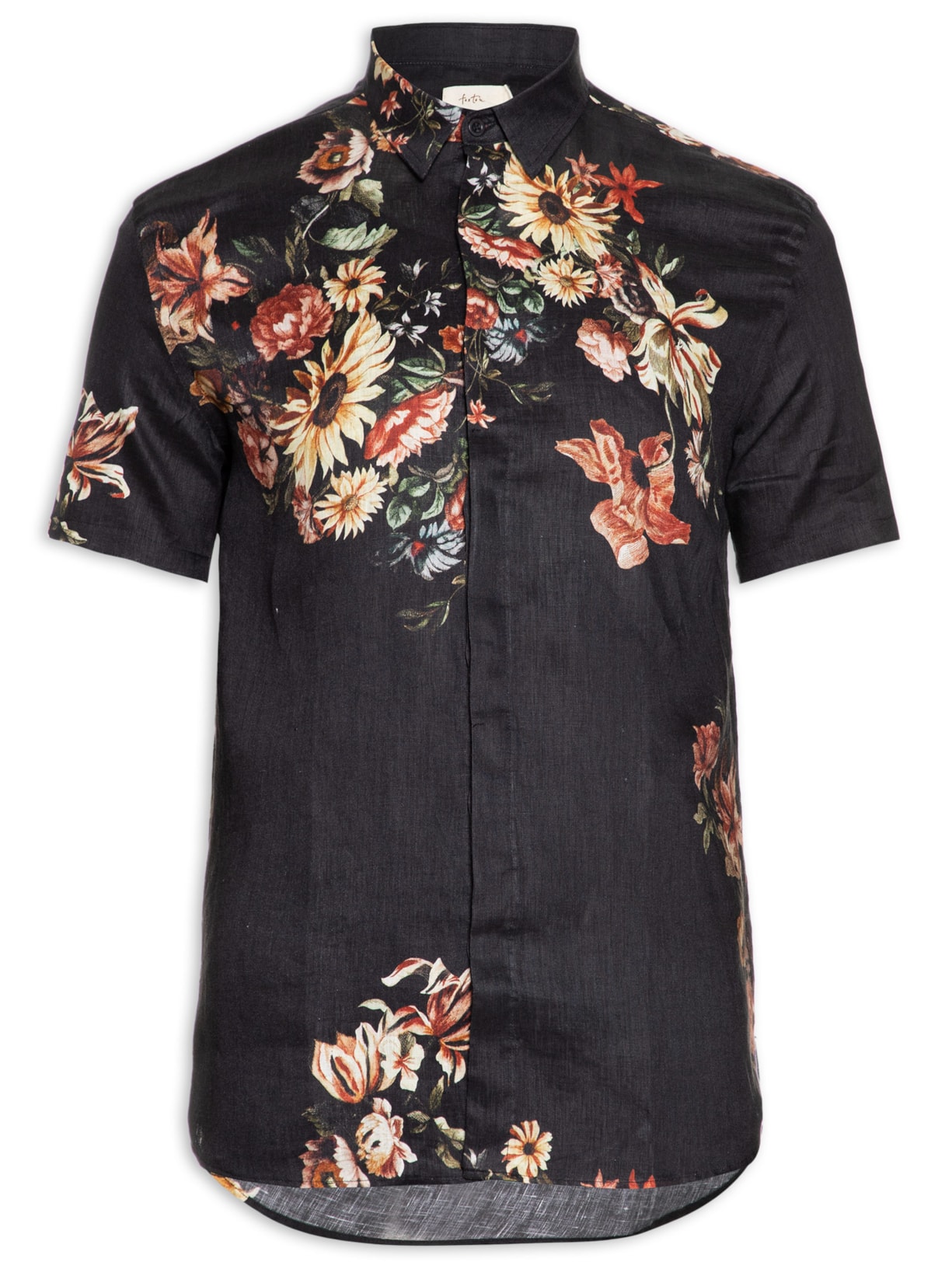 Camisa Masculina Manga Curta Puro Linho Arles - Preto