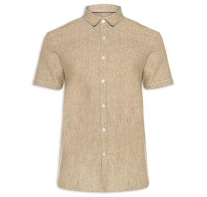 Camisa Masculina Manga Curta Puro Linho Estival - Marrom