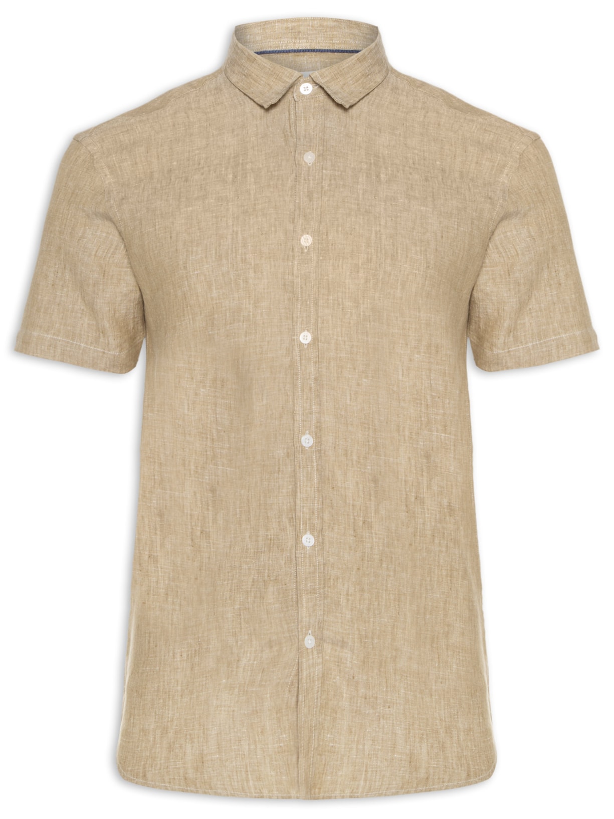 Camisa Masculina Manga Curta Puro Linho Estival - Marrom