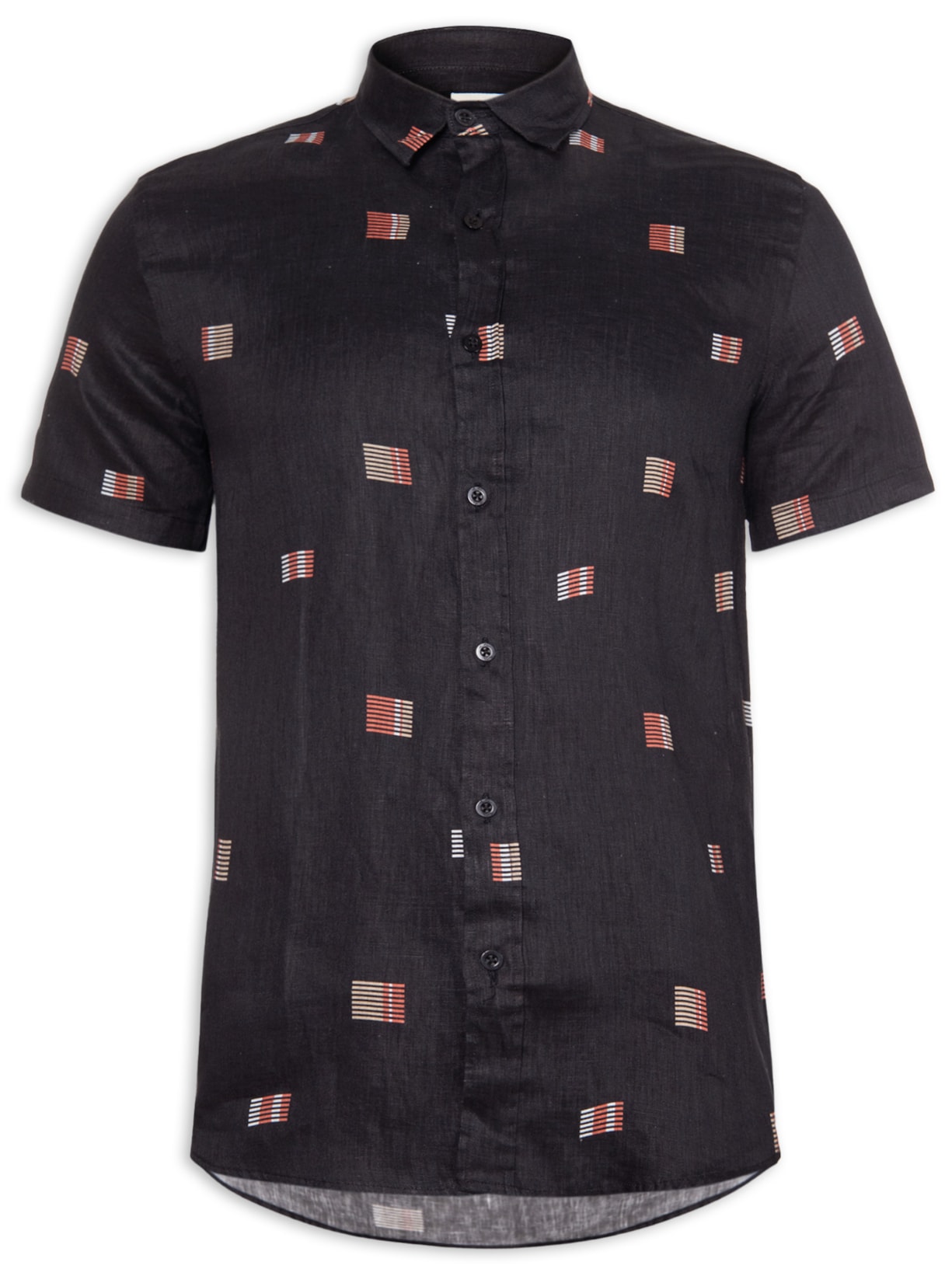 Camisa Masculina Manga Curta Puro Linho Local - Preto