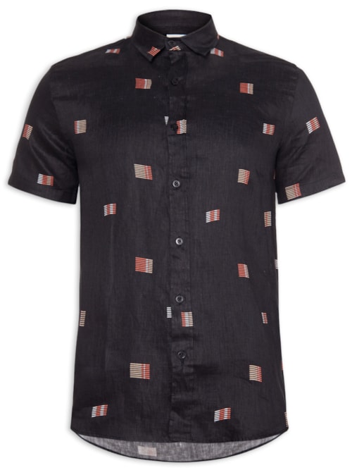 Camisa Masculina Manga Curta Puro Linho Local - Preto