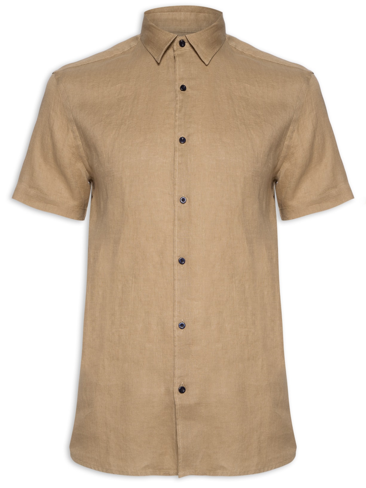 Camisa Masculina Manga Curta Puro Linho Maldivas - Marrom