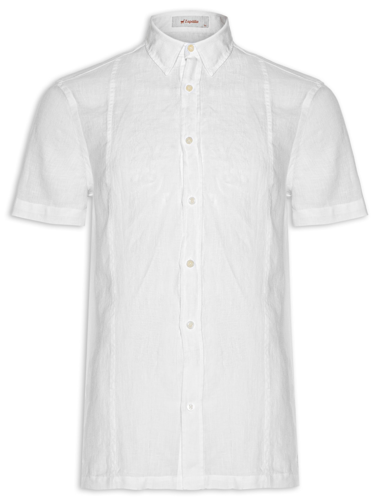 Camisa Masculina Manga Curta Puro Linho Nervura Off White Zapalla