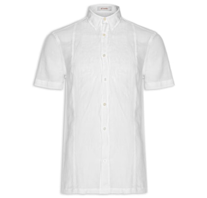 Camisa Masculina Manga Curta Puro Linho Nervura - Off White