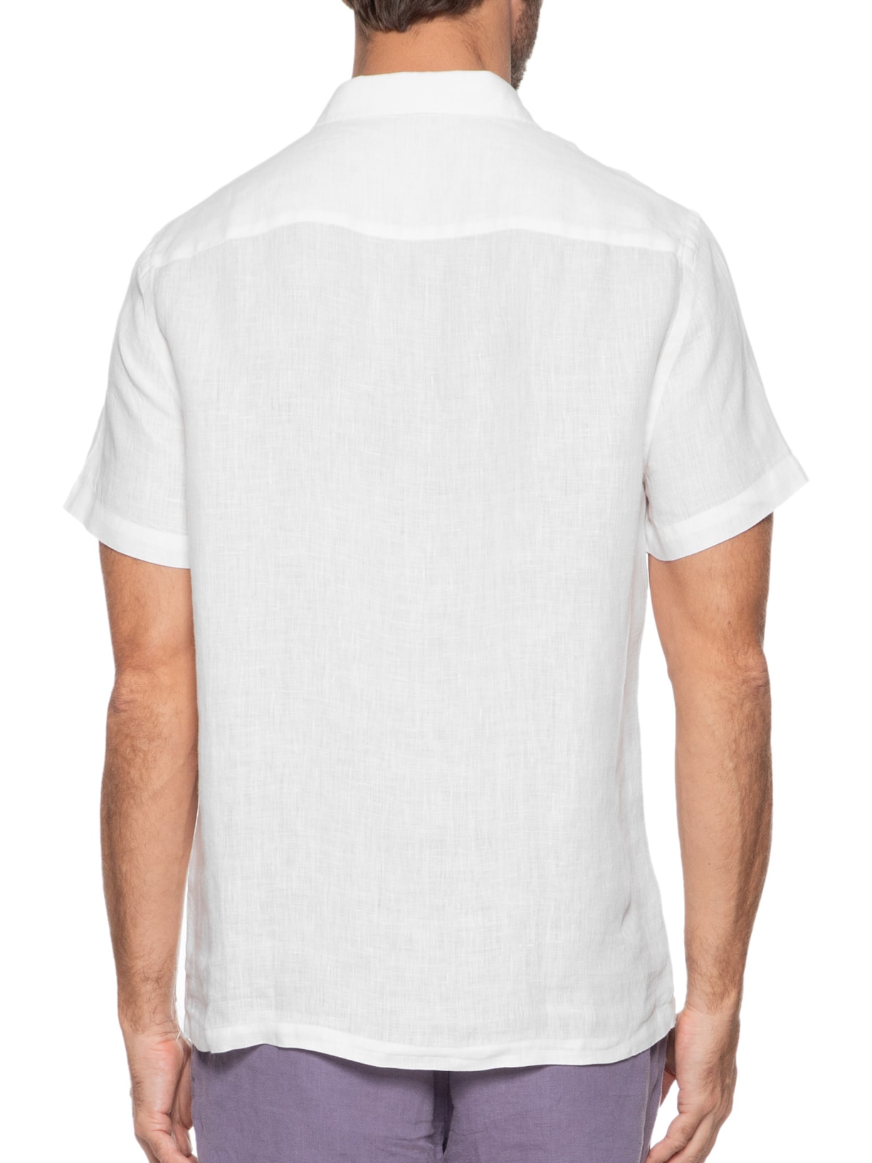 Camisa Masculina Manga Curta Puro Linho Nervura Off White Zapalla