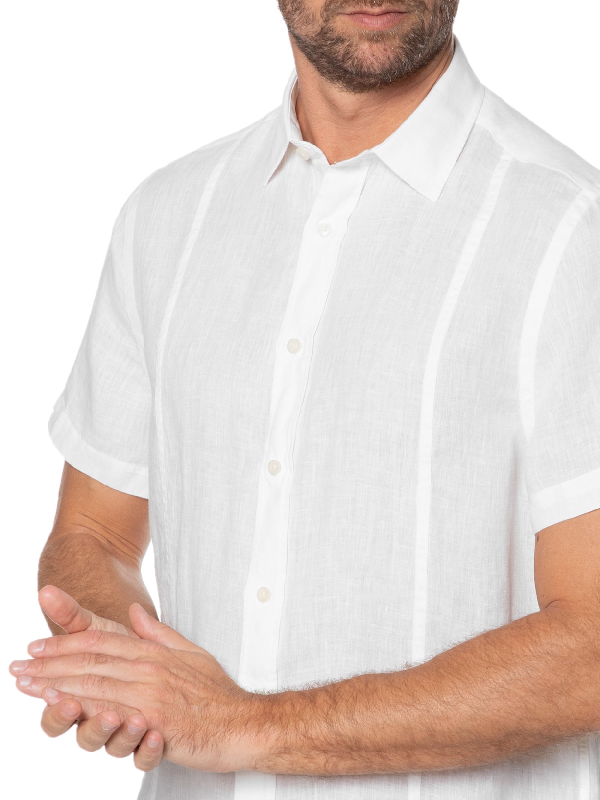 Camisa Masculina Manga Curta Puro Linho Nervura Off White Zapalla