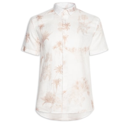 Camisa Masculina Manga Curta Puro Linho - Off White