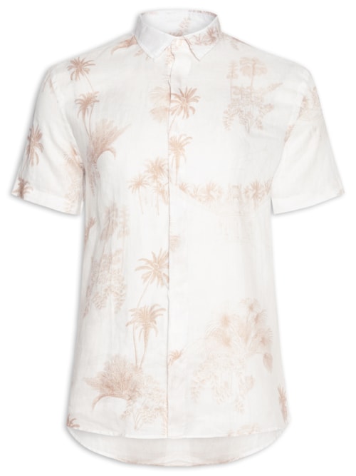 Camisa Masculina Manga Curta Puro Linho - Off White