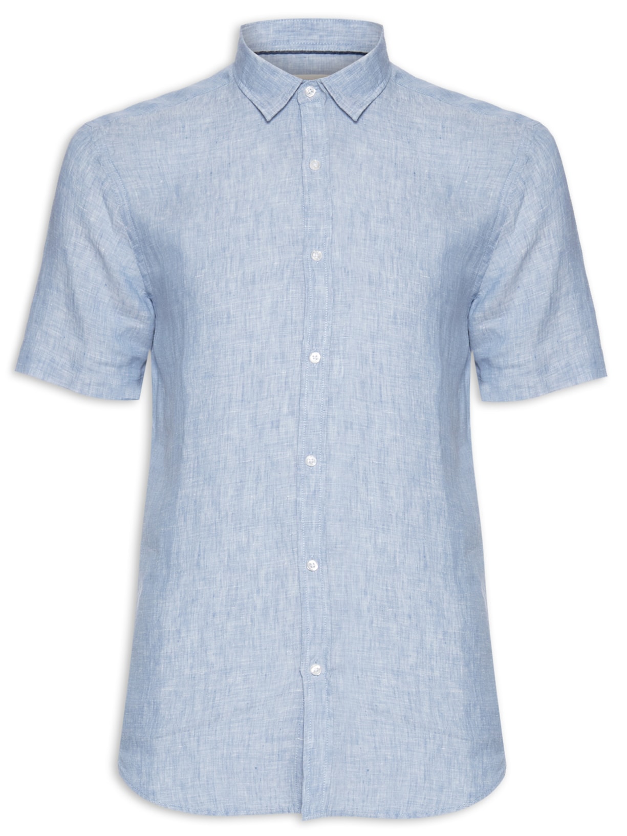 Camisa Masculina Manga Curta Puro Linho Onda - Azul