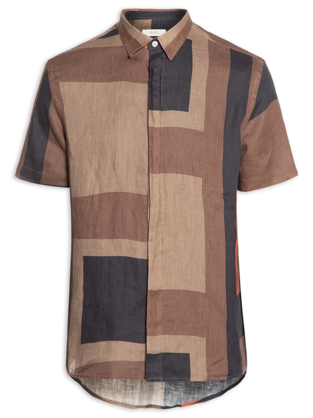 Camisa Masculina Manga Curta Puro Linho Quadra - Verde