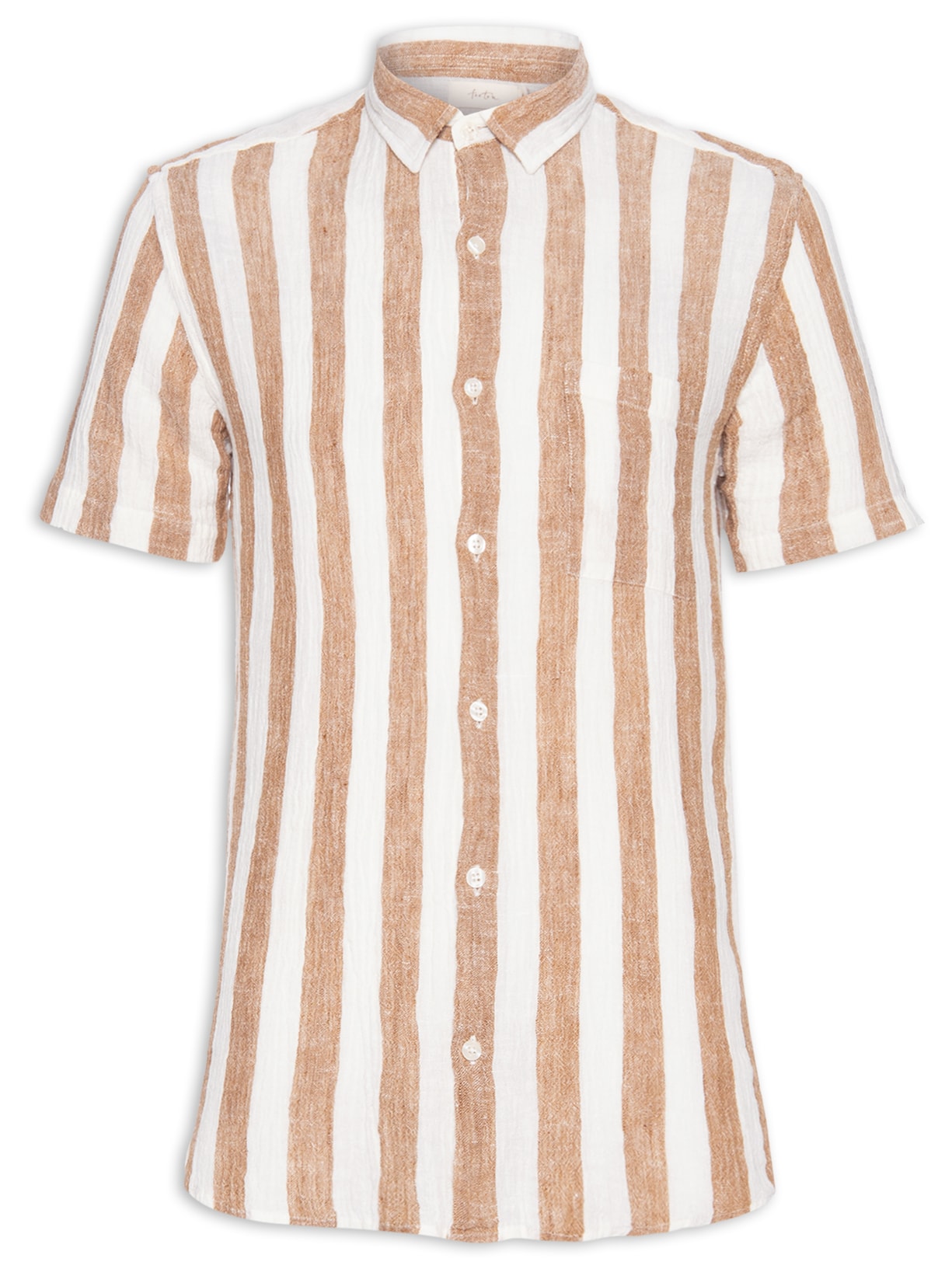 Camisa Masculina Manga Curta Puro Linho Stripe - Marrom