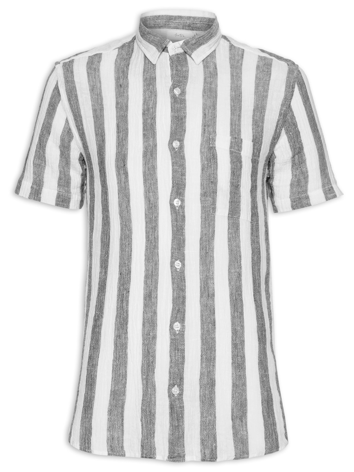Camisa Masculina Manga Curta Puro Linho Stripe - Preto