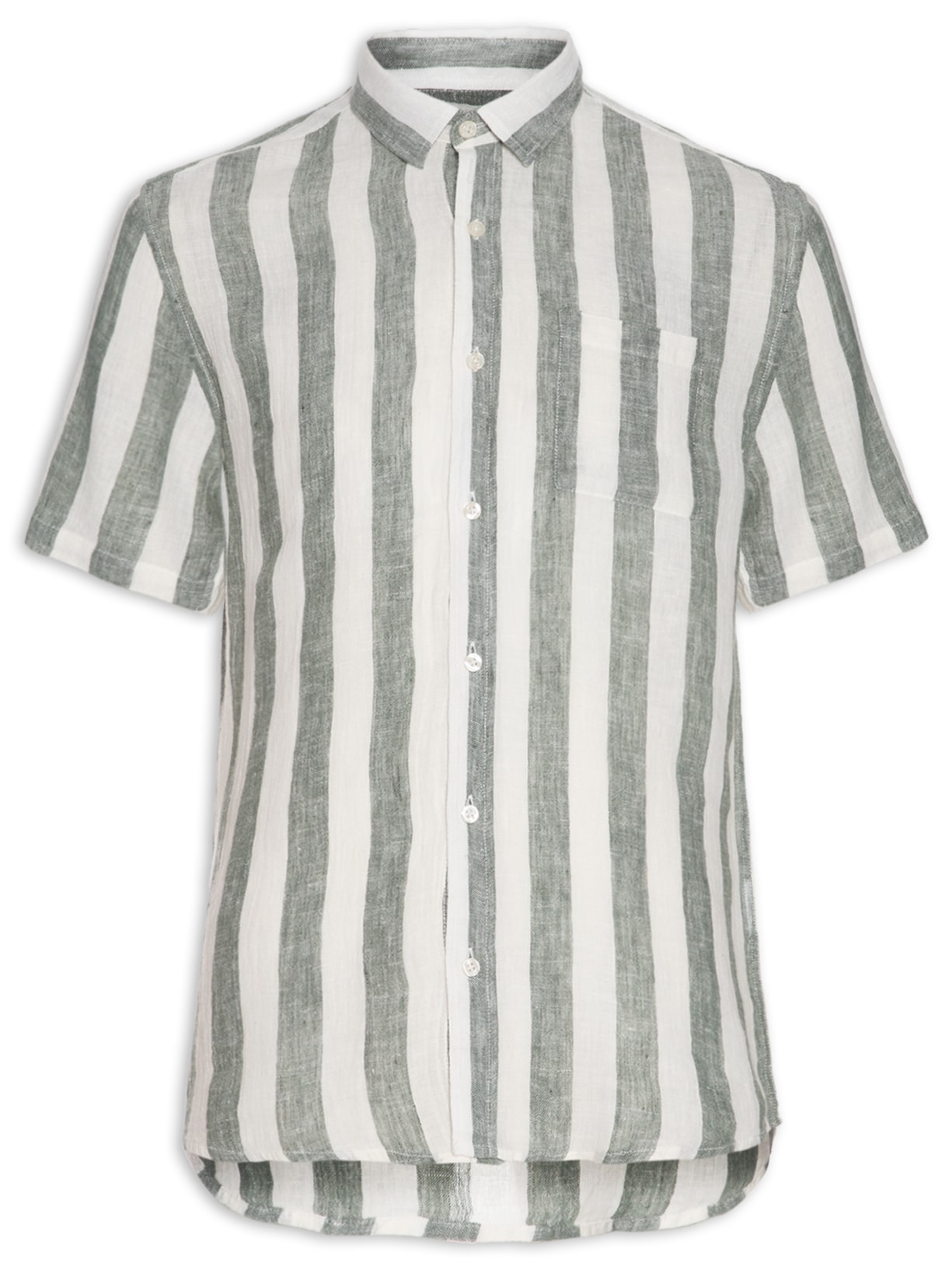 Camisa Masculina Manga Curta Puro Linho Stripe - Verde