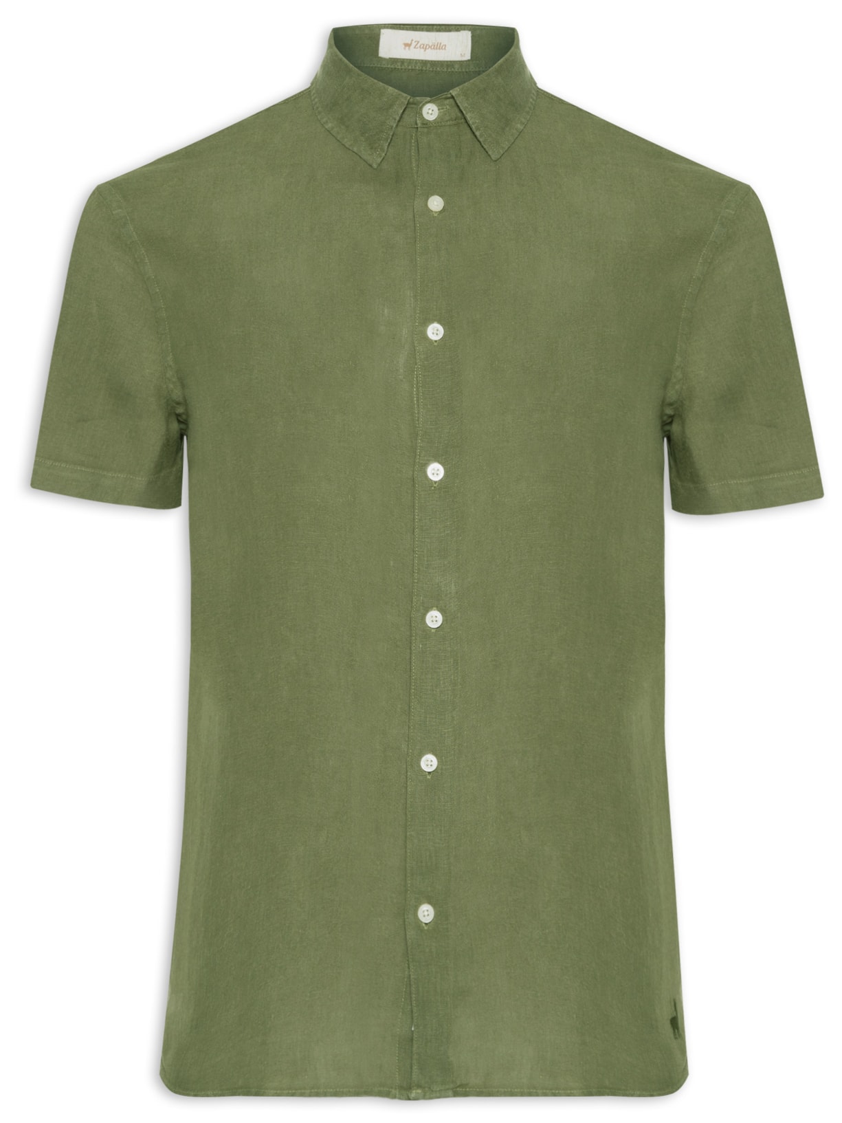 Camisa Masculina Manga Curta Puro Linho Tinturado Bolso - Verde