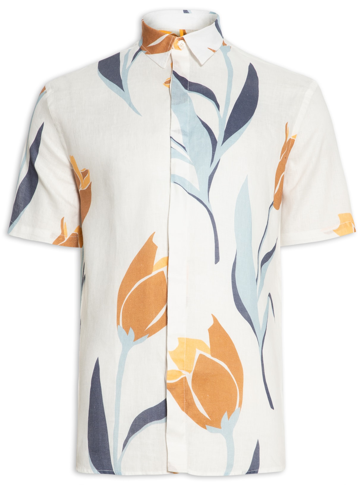 Camisa Masculina Manga Curta Puro Linho Tulipa Max - Off White
