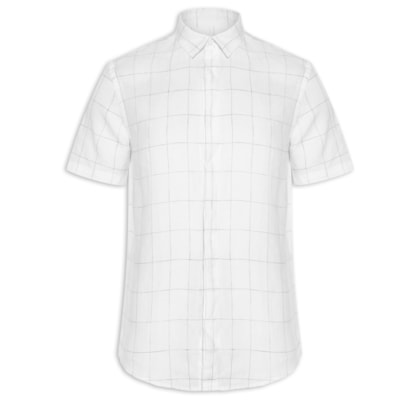 Camisa Masculina Manga Curta Puro Linho Xadrez Egeu - Branco
